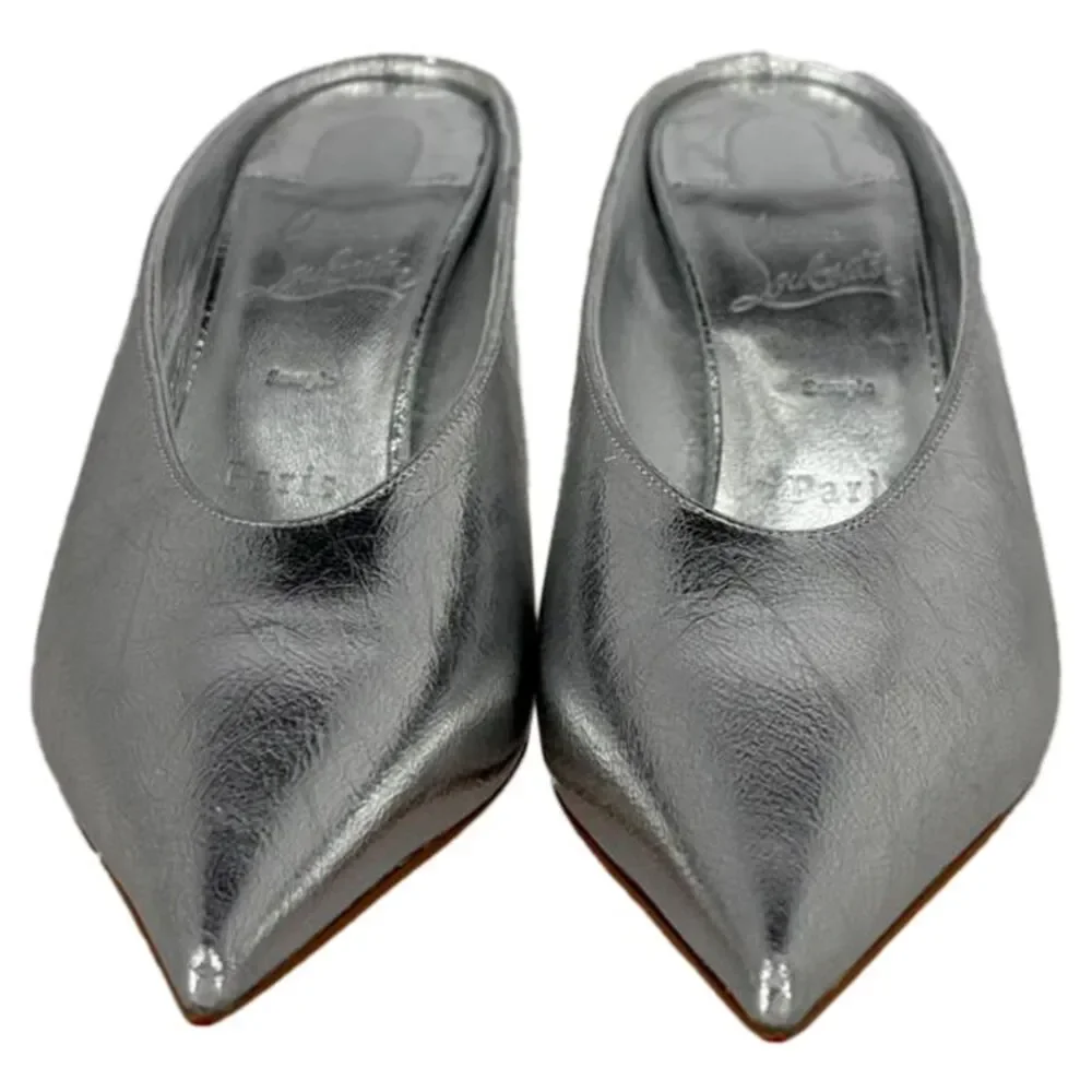 Christian Louboutin Miss Z 80 Metallic Mules in Silver Leather